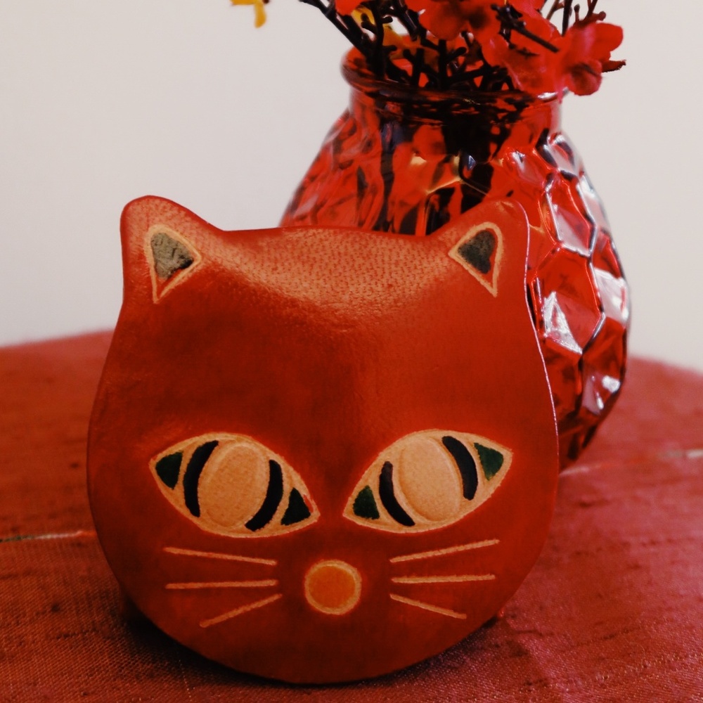 Red Leather Cat Coin Purse, Brand New!